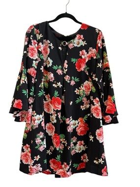 Umgee Floral Babydoll Tunic Dress Bell Sleeve Boho Cottagecore Romantic